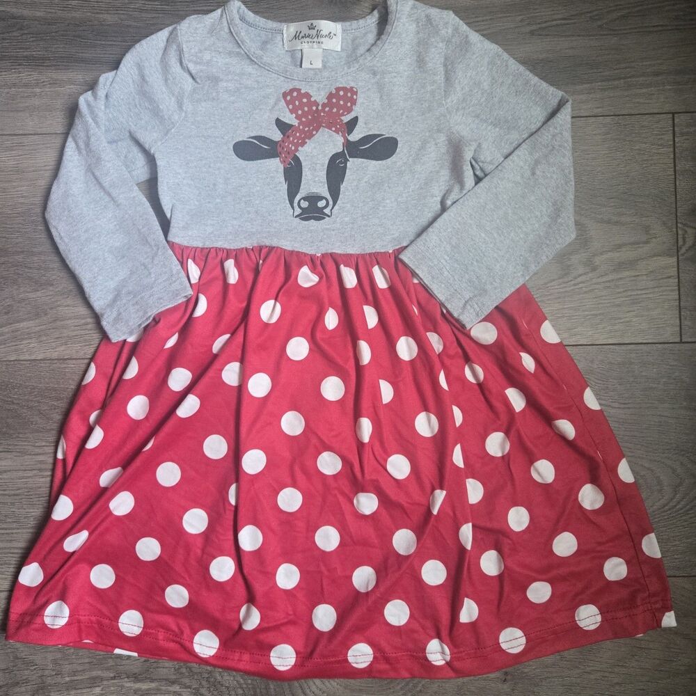 Marie Nicole Clothing Girls L 4T Red Polka Dot Cow Bandana Dress Country Farm